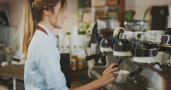 Making her signature latte