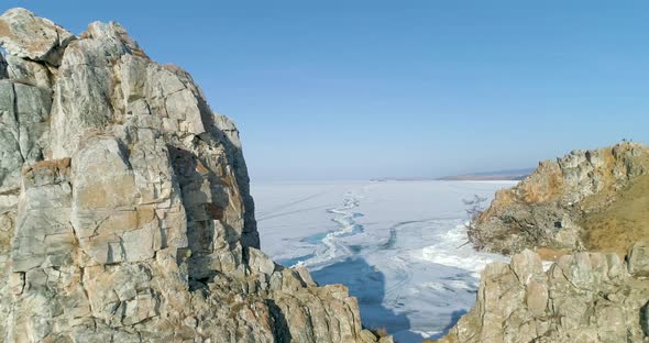 Lake Baikal Winter Landscape Iconic Landmark Winter landscapeTranquil Aerial View Drone shot