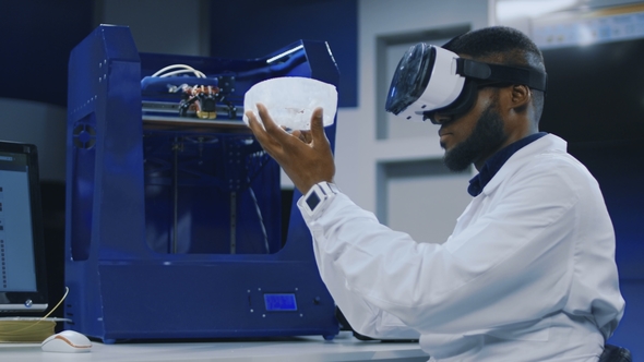 Scientists Working with 3d Printing and VR