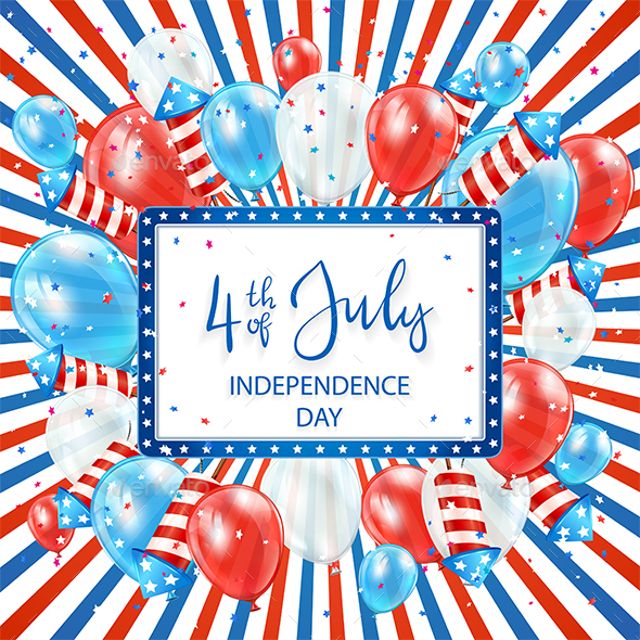 Independence Day Colored Background with Card and Balloons