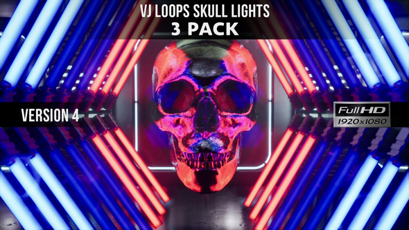 VJ Loops Neon Skull Lights Ver.4 - 3 Pack alt