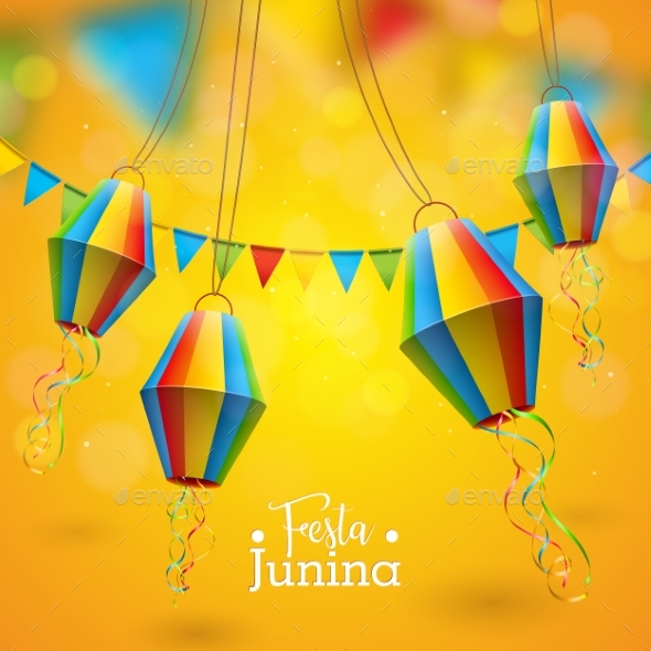 Festa Junina Illustration with Party Flags
