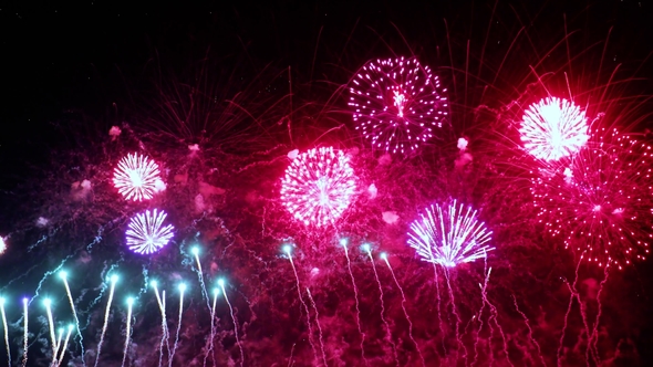 Colorful Fireworks Exploding in the Night Sky. Celebrations and Events in Bright Colors.