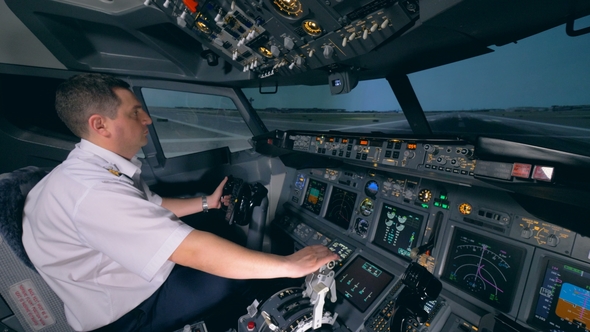 A Flight Simulator Is Demonstrating Taking-off Process Under Instructor's Control