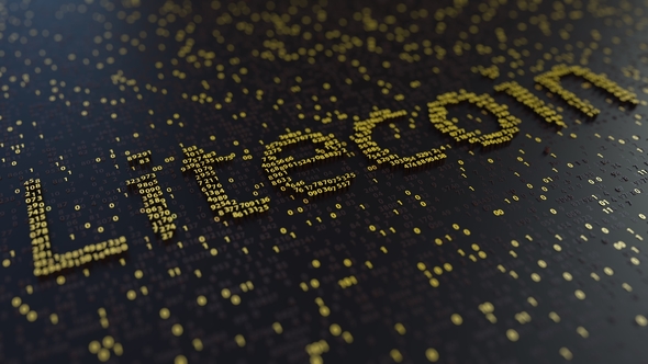 Litecoin Word Made of Moving Golden Numbers alt