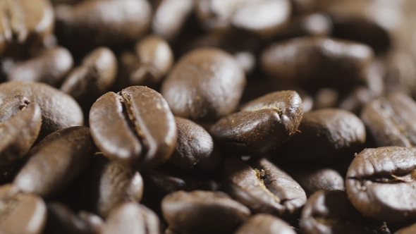 Whirling Coffee Grains Background. Barista Preparing Fresh Roasted Coffee Beans for Making Espresso