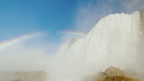 Impressive Niagara Falls, Blue Sky and Rainbow.