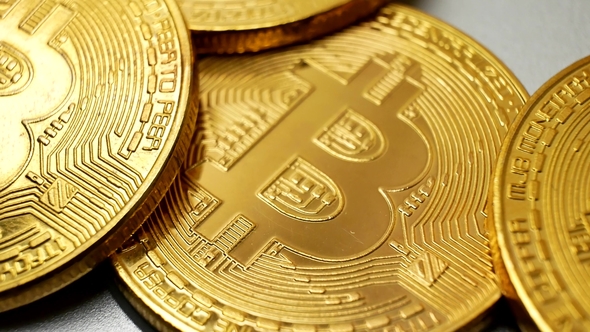 Gold Bitcoin BTC Coins Rotating