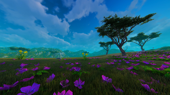 Green Field With Beautiful Pink Flowers alt