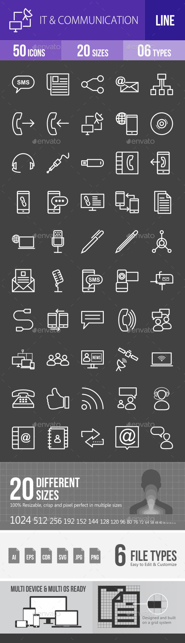 IT & Communication Line Inverted Icons