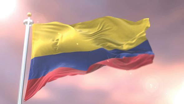 Flag of Colombia at Sunset