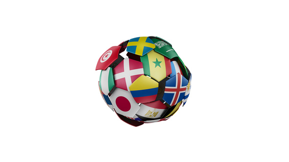 Rotating Football Ball Gathered from the Flags of the Participating Countries alt