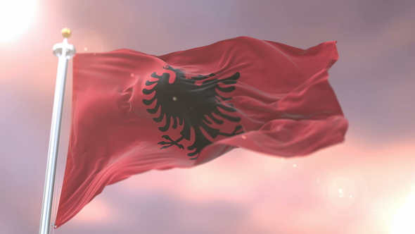 Flag of Albania at Sunset