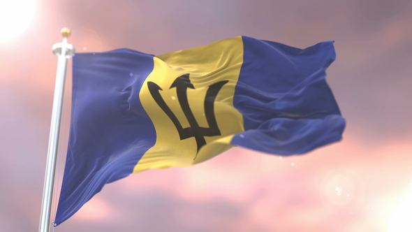 Flag of Barbados at Sunset