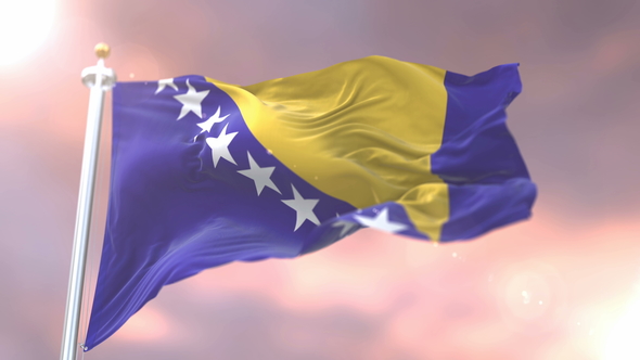 Flag of Bosnia and Herzegovina at Sunset