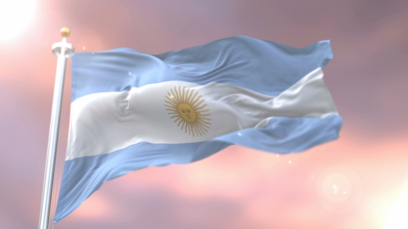 Flag of Argentina at Sunset