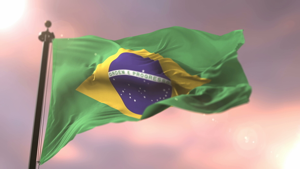 Flag of Brazil at Sunset