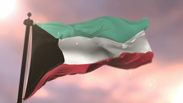 Flag of Kuwait at Sunset