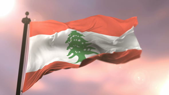 Flag of Lebanon at Sunset