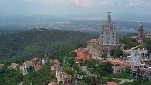 Aerial Skyline of Barcelona From Tibidabo Mountain