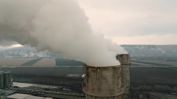 Aerial View From the Chimneys are Ejected Clouds of Dark Smoke Dirty Clouds of Toxic Fumes