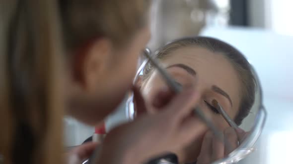 Pretty Girl Putting Eyeshadows on Eyelids, Evening Make-Up, Date With Beloved