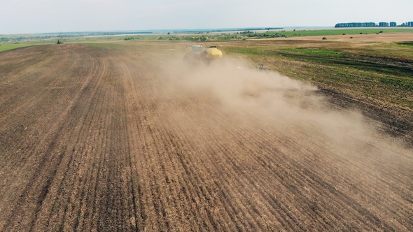 Red Tractor Driving, Top View