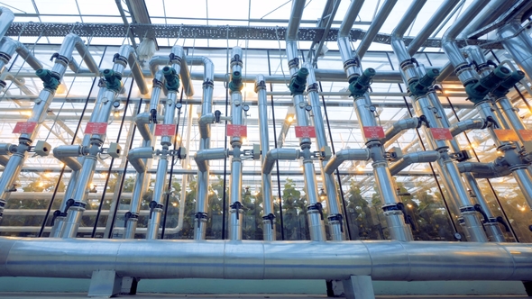 Wide Angle View of a Pipeline System in a Glasshouse