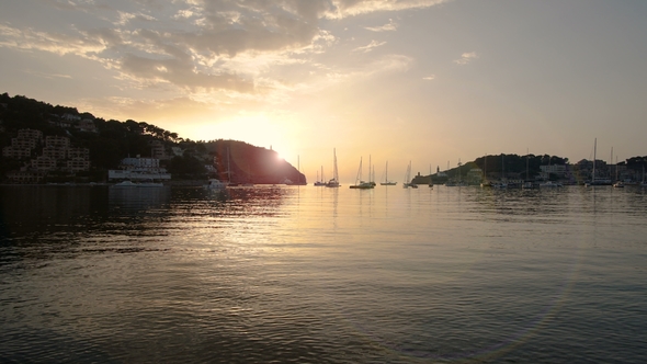 Sunset Over the Mediterranean Sea at Port De Soller on the Coast of Mallorca