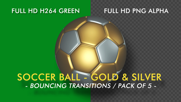 Soccer Ball - Gold and Silver - Bouncing Transition - Pack of 5