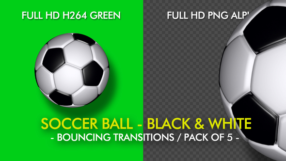 Soccer Ball - White and Black - Bouncing Transition - Pack of 5