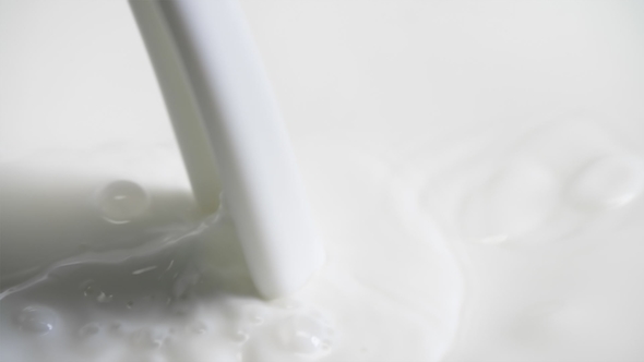 of Pouring Milk. White Cream in