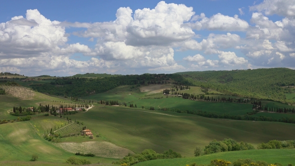 Shadows of Clouds Slide on Hills of Tuscany, Italy