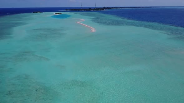 Drone sky of exotic seashore beach break by lagoon with sand background