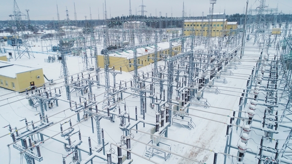 Buildings Insulators and Switchgears at Substation alt