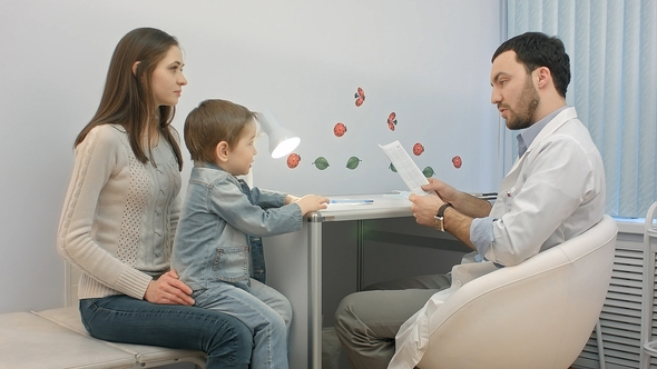 Pediatrician, Mother and Child at Doctor Office