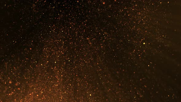 Super Slow Motion Shot of Golden Glittering Atmospheric Particle Background on Black at 1000 Fps