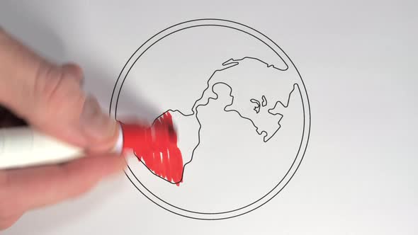 The Map of America on a Coloring Animation Using the Red Pen