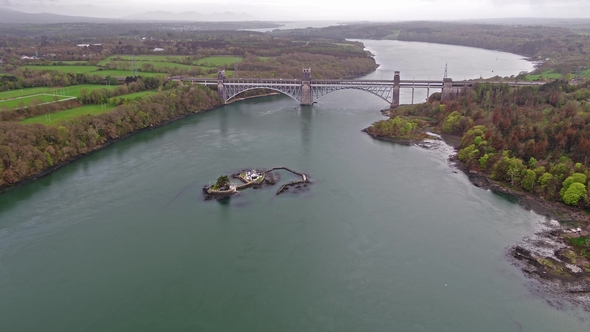 Robert Stephenson Britannia Bridge Carries Road and Railway Across the Menai Straits Between