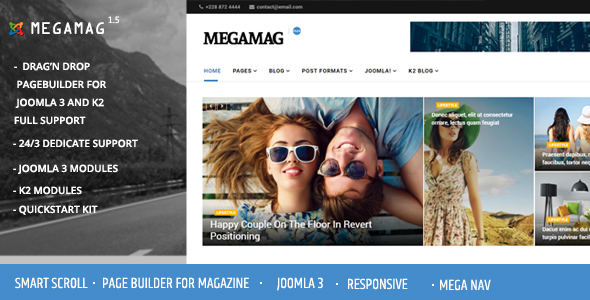 Megamag - K2 Magazine and Bloging for Joomla 3 Responsive Templates