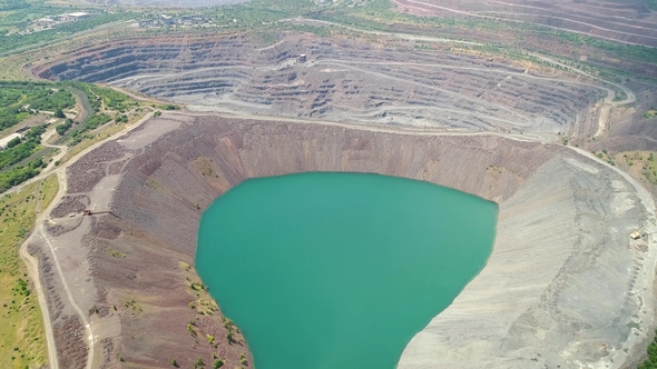 Aerial View of Flooded Quarry Mining-dressing Quarry Is Flooded