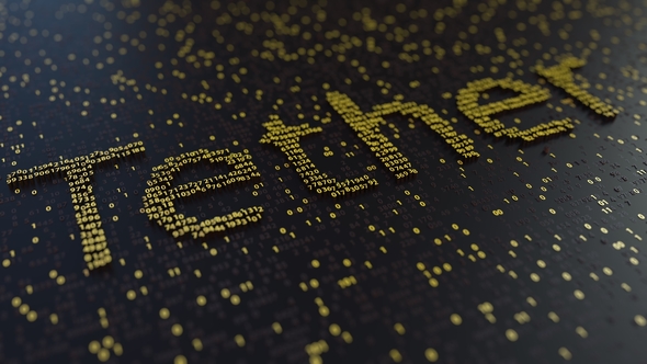 Tether Word Made of Moving Golden Numbers alt