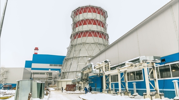 Motion Along Refinery Plant Area To Large Tower