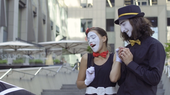 Two Mimes Try To Fall in Love in Each Other Pretty Girl