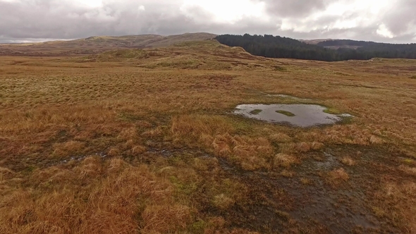 Aerial View Through the Moor and Mountains of Wales United Kingdom