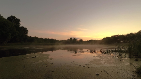 Gomel Belarus the Mist Spreads Over the Water at Dawn