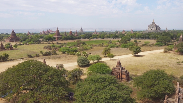 Panorama with Temples in Bagan Myanmar (Burma) alt