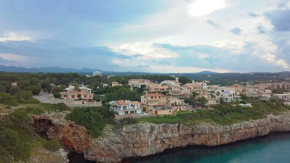 Aerial View Landscape of the Bay of Cala Anguila with a Turquoise Sea