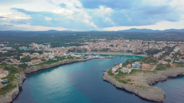 Aerial View Landscape of the Beautiful Bay of Cala Anguila with a Wonderful Turquoise Sea, Porto