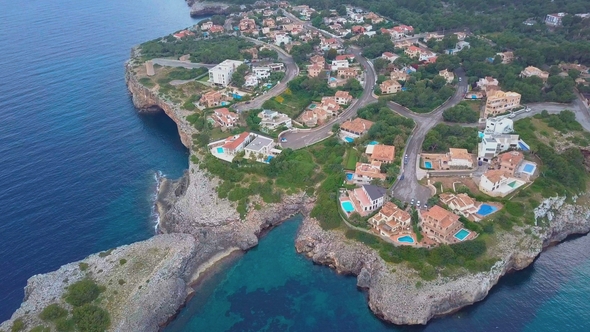 Aerial View Landscape of the Beautiful Bay of Cala Anguila with a Wonderful Turquoise Sea, Porto